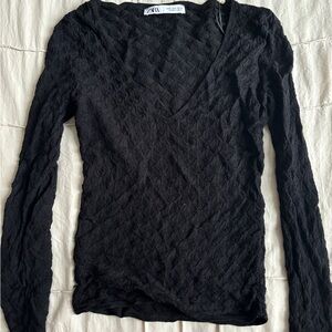 Zara Black Textured Long Sleeve Top